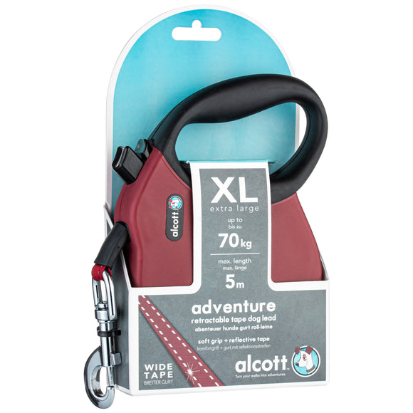 Alcott Adventure Retractable Leash Red – Reflective Medium Retractable Lead with Comfort Grip