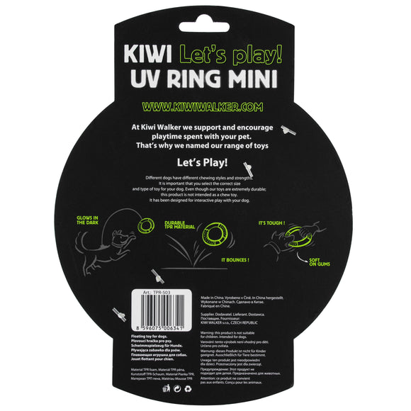 Kiwi Walker Let's Play and Glow UV Ring – Mini Glow-in-the-Dark Dog Toy, Lightweight Design