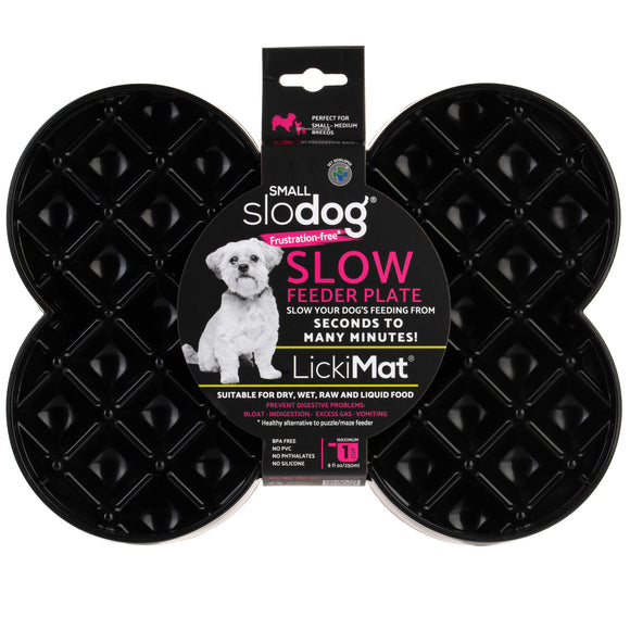 LickiMat Slodog Small Slow Eating Bowl – Black Non-Slip Licking Tray, Promotes Healthy Feeding