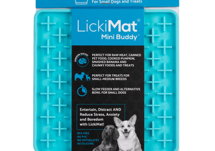 LickiMat Mini Classic Buddy Licking Mat – Soft Turquoise Cross Pattern, Small Size
