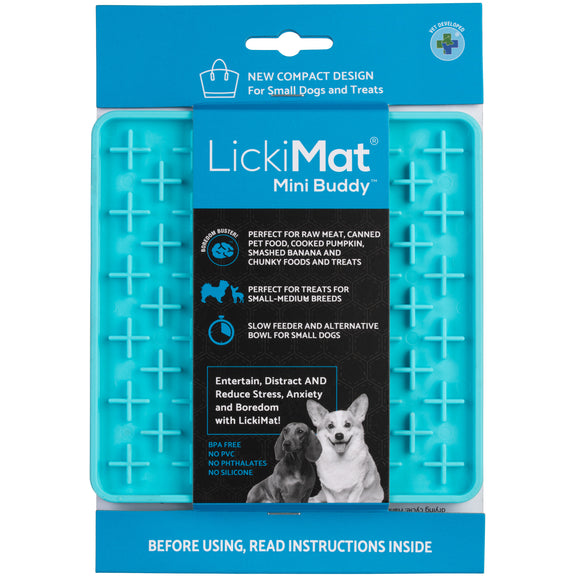 LickiMat Mini Classic Buddy Licking Mat – Soft Turquoise Cross Pattern, Small Size