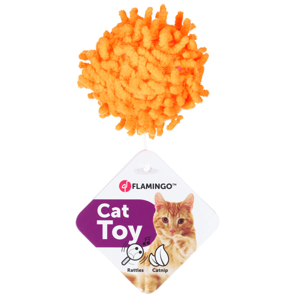 Flamingo Cat Dax Ball 4cm – Soft Mop Ball with Rattle, Catnip Infused, Quiet Play