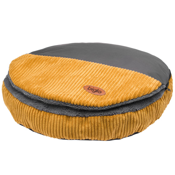 Biglo Cleo Honey Corduroy Dog Bed with Removable Cover, Honey-Gray, Medium