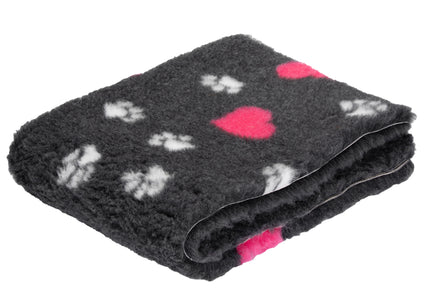 Blovi DryBed A+ Non-Slip Graphite Pet Bed with Paws and Hearts, 100x75cm