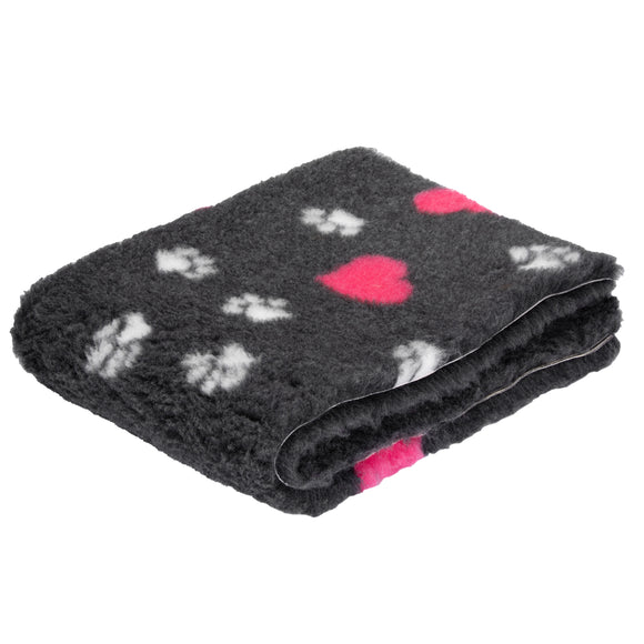 Blovi DryBed A+ Non-Slip Graphite Pet Bed with Paws and Hearts, 100x75cm