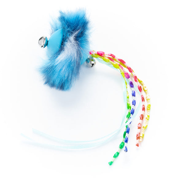 Flamingo Howi Cat Ball – Rubber Toy with Fur, Ribbons, and Bells, Blue