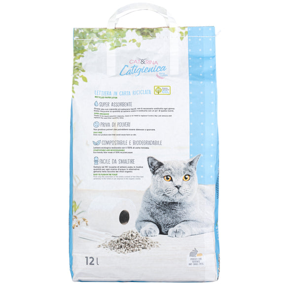Cat&Rina Catigienica Paper Cat Litter 12L – Biodegradable, Lightweight, Low-Dust Absorbent Pellets