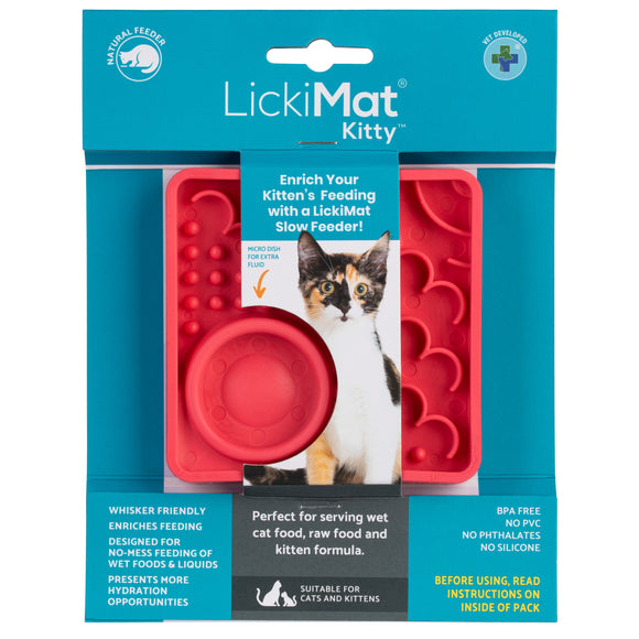 LickiMat Kitty Small Slow Feeder Mat with Built-in Bowl, Purple – Promotes Healthy Eating