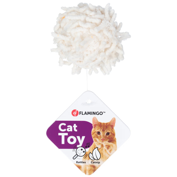 Flamingo Cat Dax Ball 4cm – Soft Mop Ball with Rattle, Catnip Infused, Quiet Play