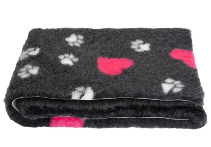 Blovi DryBed A+ Non-Slip Graphite Pet Bed with Paws and Hearts, 100x75cm