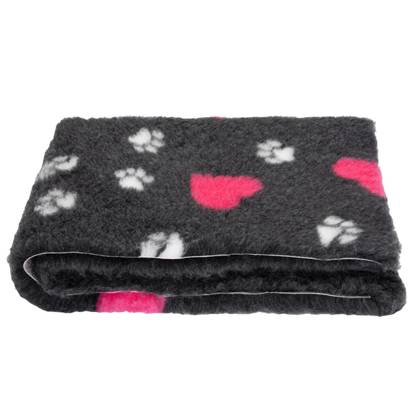 Blovi DryBed A+ Non-Slip Graphite Pet Bed with Paws and Hearts, 100x75cm