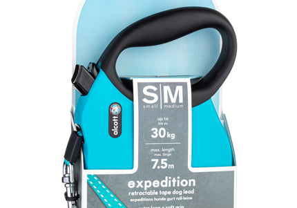 Alcott Expedition Retractable Leash 7.5m Blue – Long Durable Tape, Smooth Control, S/M Size