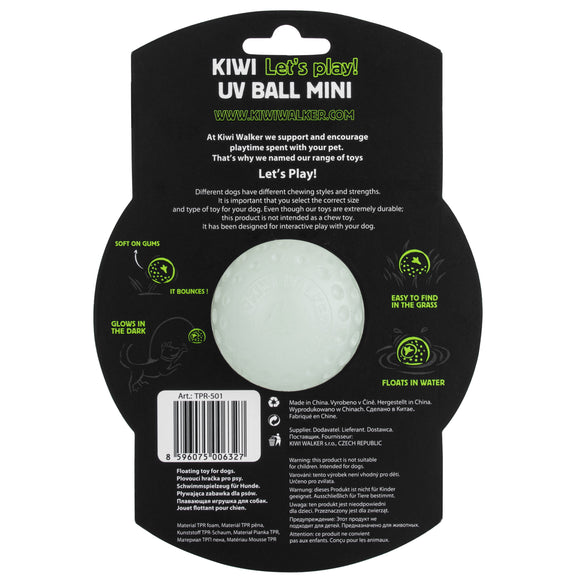 Kiwi Walker Let's Play and Glow UV Ball – Maxi Size, Glow-in-the-Dark, Durable Dog Toy