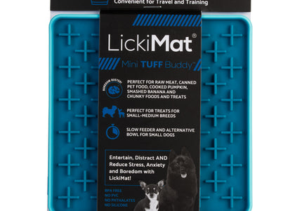 LickiMat Mini Tuff Buddy Licking Mat – Hard Cross Pattern, Turquoise, Small Size