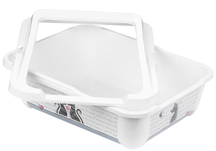 Record Con Amore Cat Litter Box – Tall Open Design with Frame and Decorative Graphics