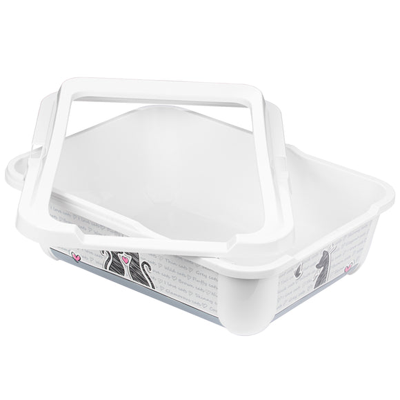 Record Con Amore Cat Litter Box – Tall Open Design with Frame and Decorative Graphics