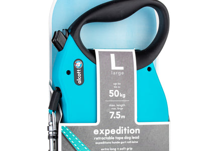 Alcott Expedition Retractable Leash 7.5m Blue – Long Durable Tape, Smooth Control, S/M Size