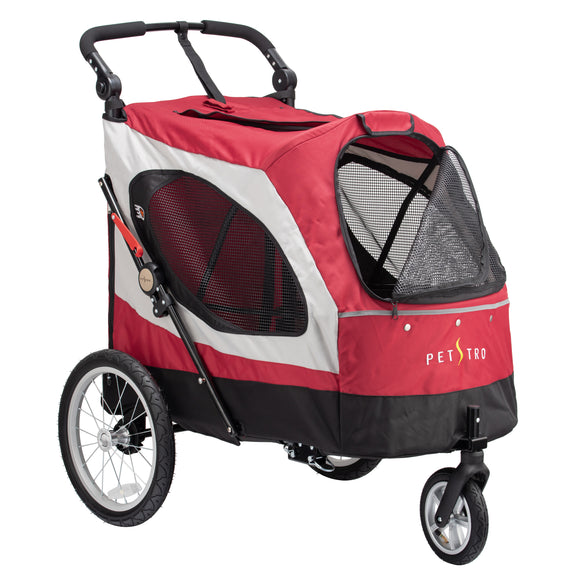 Show Tech Petstro Large 3-Wheel Buggy – Sturdy Red and Grey Stroller, Up to 45kg Capacity