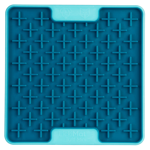LickiMat Mini Tuff Buddy Licking Mat – Hard Cross Pattern, Turquoise, Small Size