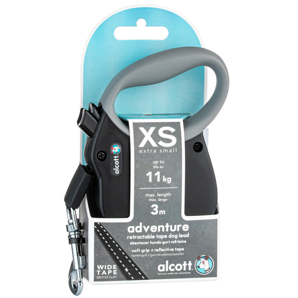 Alcott Adventure Retractable Leash Black – Reflective Retractable Lead, Small Size, Durable Design