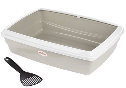Record Jumbo Cat Litter Box M – Tall Design with Frame and Scoop, Beige Gray