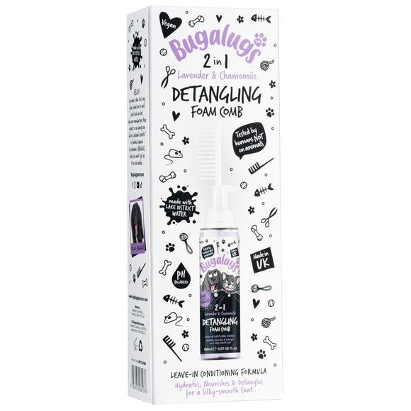 Bugalugs 2in1 Detangling Foam Comb – Lavender & Chamomile, 150ml, Easy Fur Care