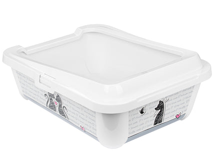 Record Con Amore Cat Litter Box – Tall Open Design with Frame and Decorative Graphics