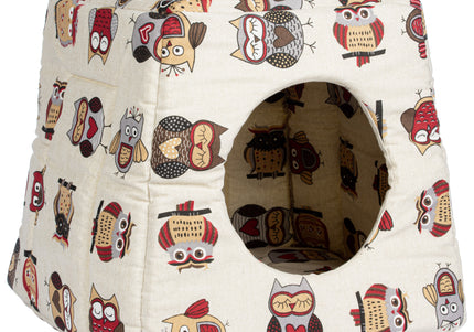 Record Gufetto Igloo Pet Bed – Cozy Owl Pattern Hideaway, 43x43x40cm, No Cushion Included