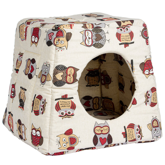 Record Gufetto Igloo Pet Bed – Cozy Owl Pattern Hideaway, 43x43x40cm, No Cushion Included