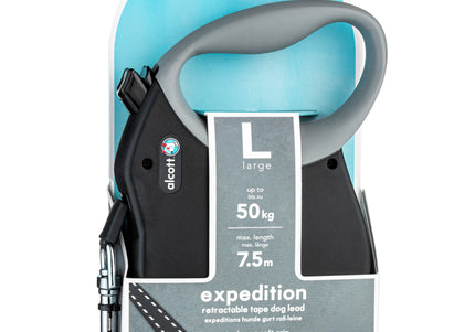 Alcott Duncun Expedition Retractable Leash 7.5m – Long Black Tape, Smooth Control, S/M Size