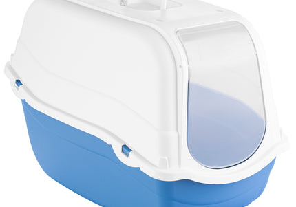 Record Romeo Cat Litter Box L – Lockable Covered Design with Flap Door and Filter, Blue