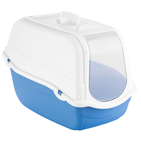 Record Romeo Cat Litter Box L – Lockable Covered Design with Flap Door and Filter, Blue