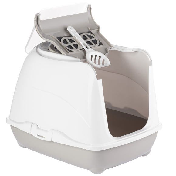 Record Home Cat Litter Box M – Enclosed Design with Extra Lid Opening, Odor Control