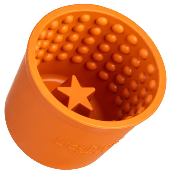 LickiMat Yoggie Pot Licking Cup – Orange Textured Enrichment Toy with Studs, Durable Design