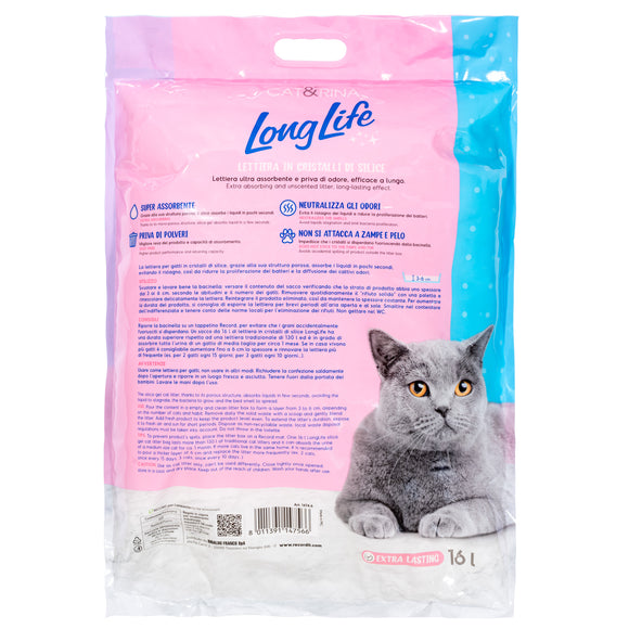 Cat&Rina LongLife Silica Gel Cat Litter 16L – Clumping, Super Absorbent, Odorless, Bacteriostatic Formula