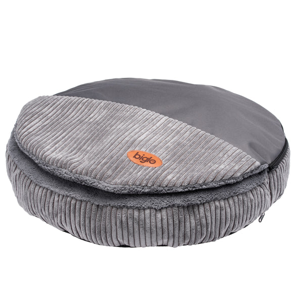 Biglo Cleo Corduroy Dog Bed with Removable Cover, Medium Size, Grey