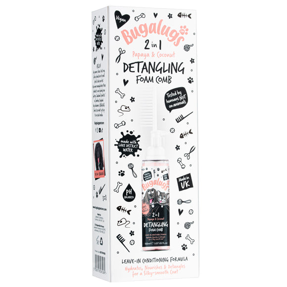 Bugalugs 2in1 Detangling Foam Comb – Papaya & Coconut, 150ml, Fast-Acting Formula