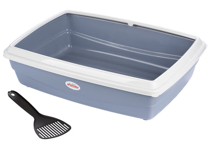 Record Jumbo Cat Litter Box M – Tall Design with Frame and Scoop, Beige Gray