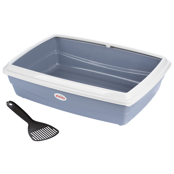 Record Jumbo Cat Litter Box M – Tall Design with Frame and Scoop, Beige Gray