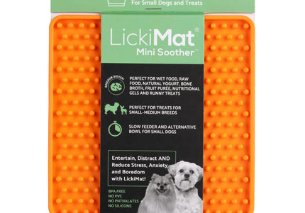 LickiMat Mini Classic Soother – Soft Studded Licking Mat, Orange, Small Size