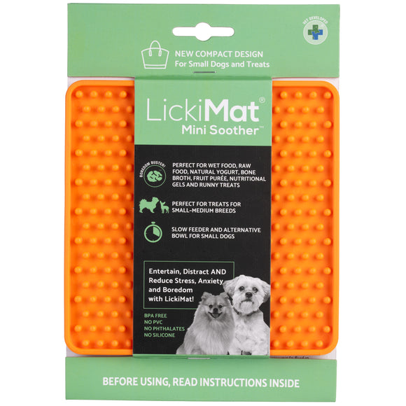 LickiMat Mini Classic Soother – Soft Studded Licking Mat, Orange, Small Size