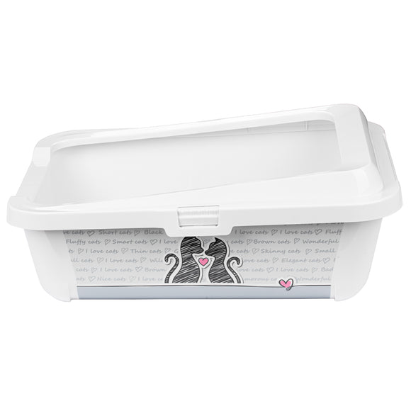 Record Con Amore Cat Litter Box – Tall Open Design with Frame and Decorative Graphics