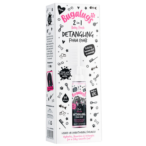 Bugalugs 2in1 Detangling Foam – Baby Fresh Scent, 150ml, Easy-Comb Formula for Smooth Fur