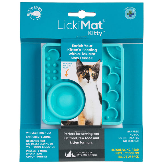 LickiMat Kitty Small Slow Feeder Mat with Built-in Bowl, Purple – Promotes Healthy Eating