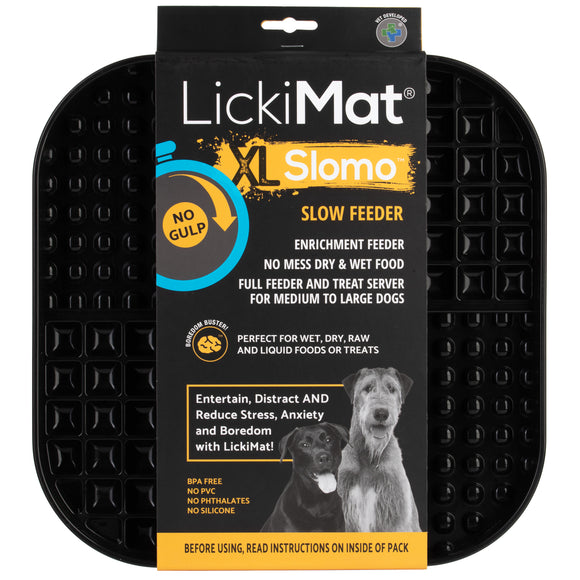 LickiMat Slomo XL Black Licking Mat – Hard Textured Design, Engaging Slow Feeder for Medium and Large Breeds