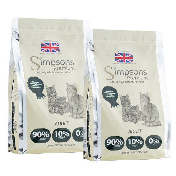 Simpsons Premium Cat Adult 90/10 Mixed Meat and Fish Dry Food – Poultry and Fish Blend, 2 x 6kg