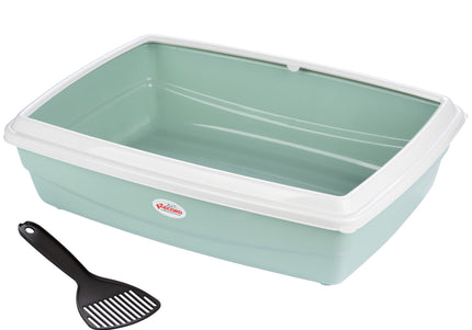 Record Jumbo Cat Litter Box M – Tall Design with Frame and Scoop, Beige Gray