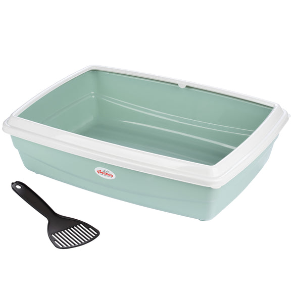 Record Jumbo Cat Litter Box M – Tall Design with Frame and Scoop, Beige Gray