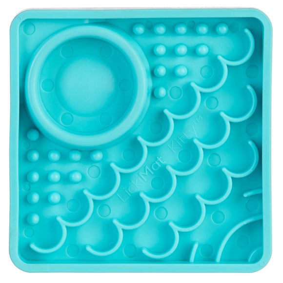 LickiMat Kitty Small Slow Feeder Mat with Built-in Bowl, Purple – Promotes Healthy Eating