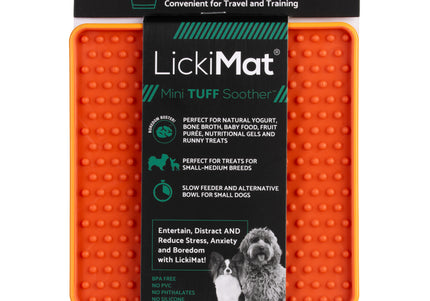 LickiMat Mini Tuff Soother – Hard Studded Licking Mat, Orange, Compact Durable Design